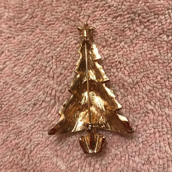 CHRISTMAS VTG Christmas Tree Gold Tone w/Red+Green - Picture 3 of 3